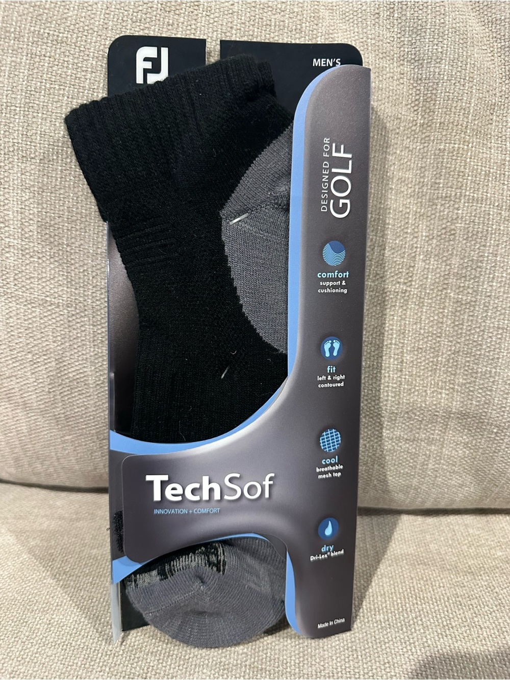 FootJoy TechSof Men's Black and Gray Golf Socks pro FJ preppy crew